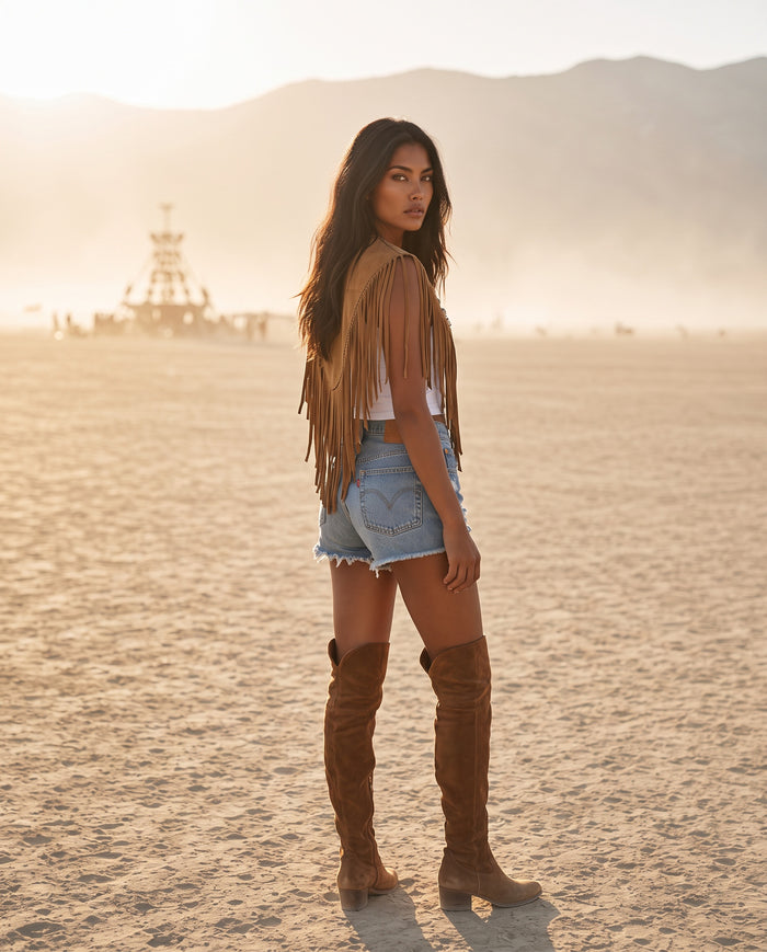 Sierra Suede Fringe Suede Poncho Dune