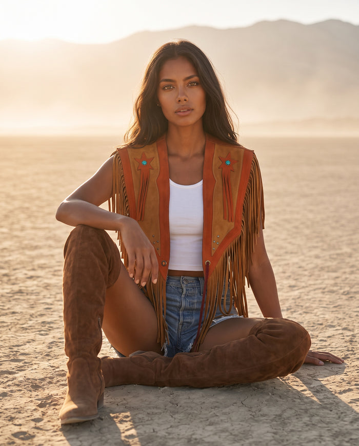 Celeste Fringe Suede Cape No. 01