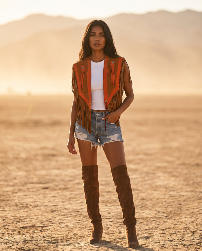 Celeste Fringe Suede Cape No. 01