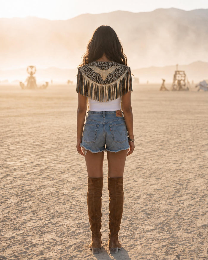 Celeste Fringe Leather Cape No. 09