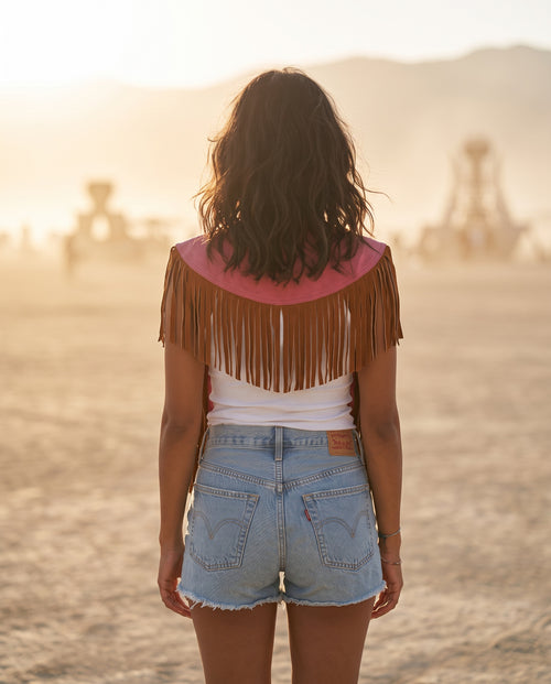 Celeste Fringe Leather Cape No. 02