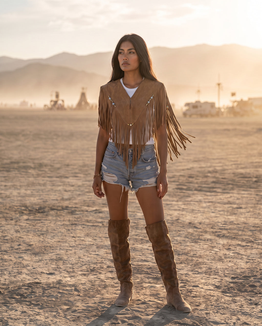 Sierra Suede Fringe Suede Poncho Dune