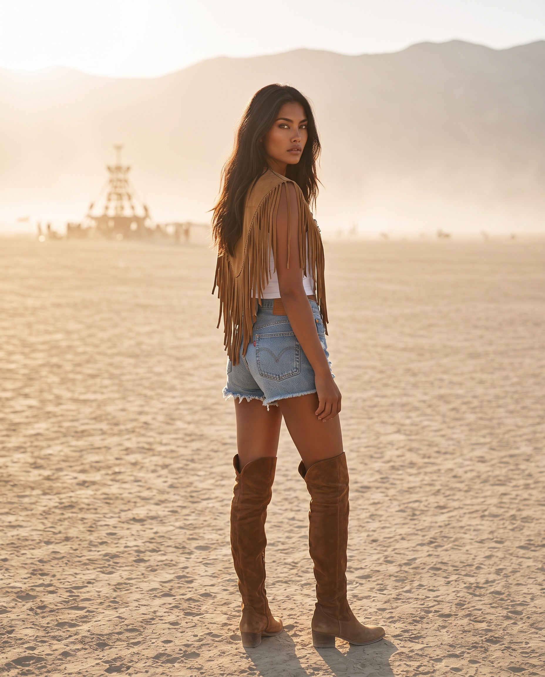 Sierra Suede Fringe Suede Poncho Dune