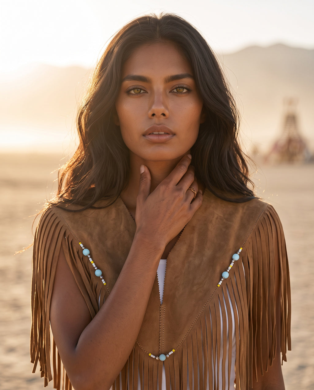 Sierra Suede Fringe Suede Poncho Dune
