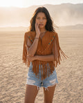 Sierra Fringe Suede Poncho Cognac