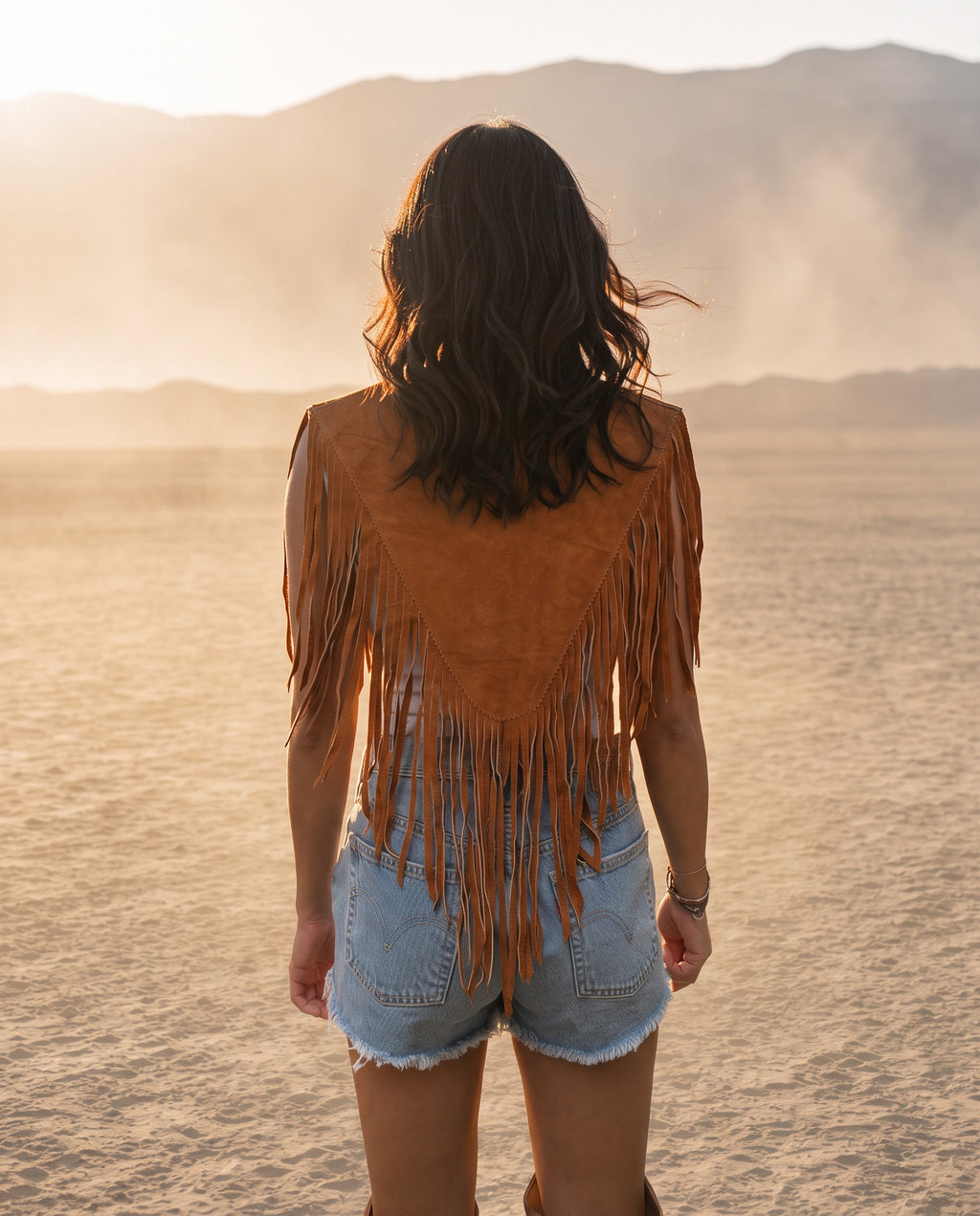Sierra Fringe Suede Poncho Cognac