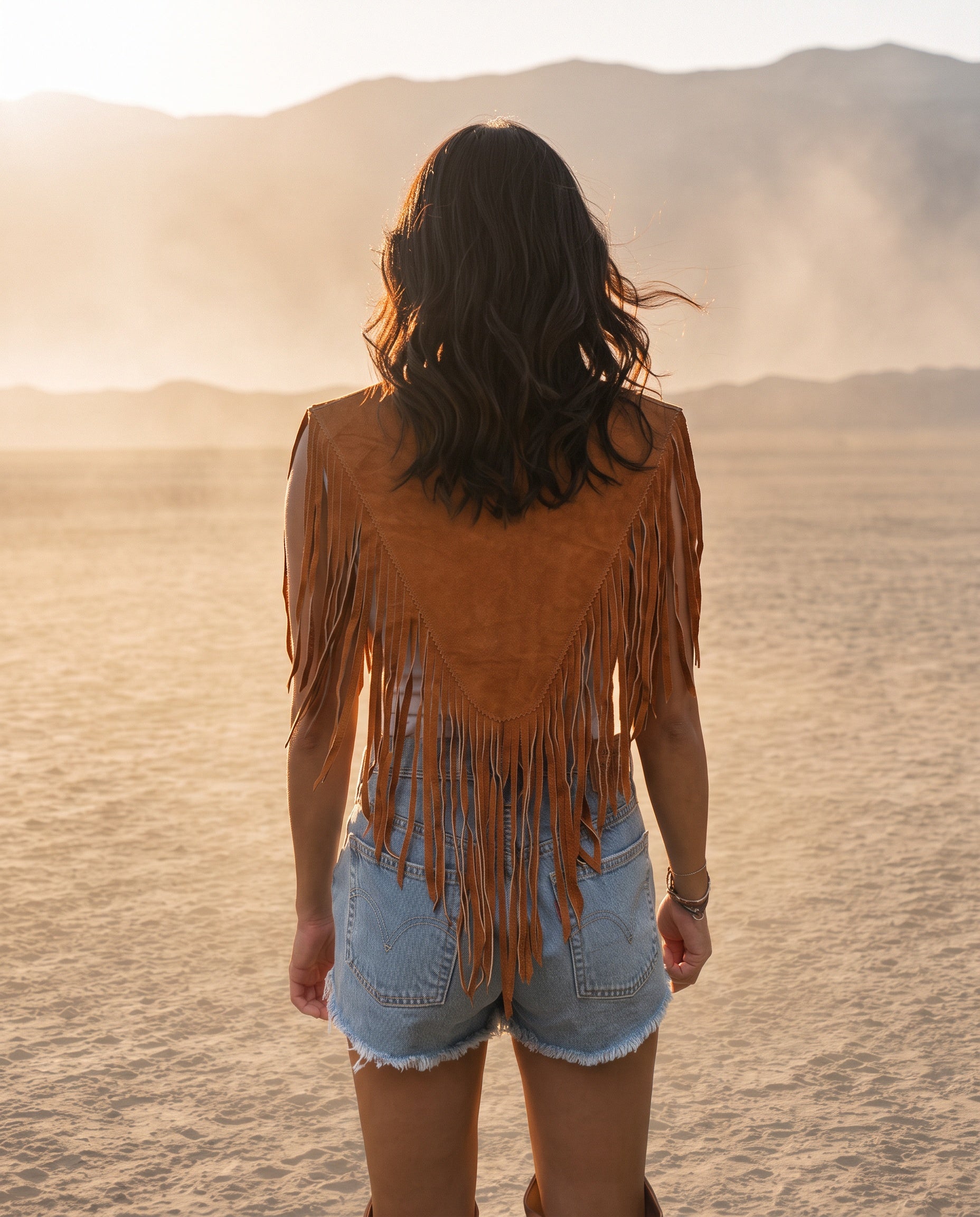 Sierra Fringe Suede Poncho Cognac
