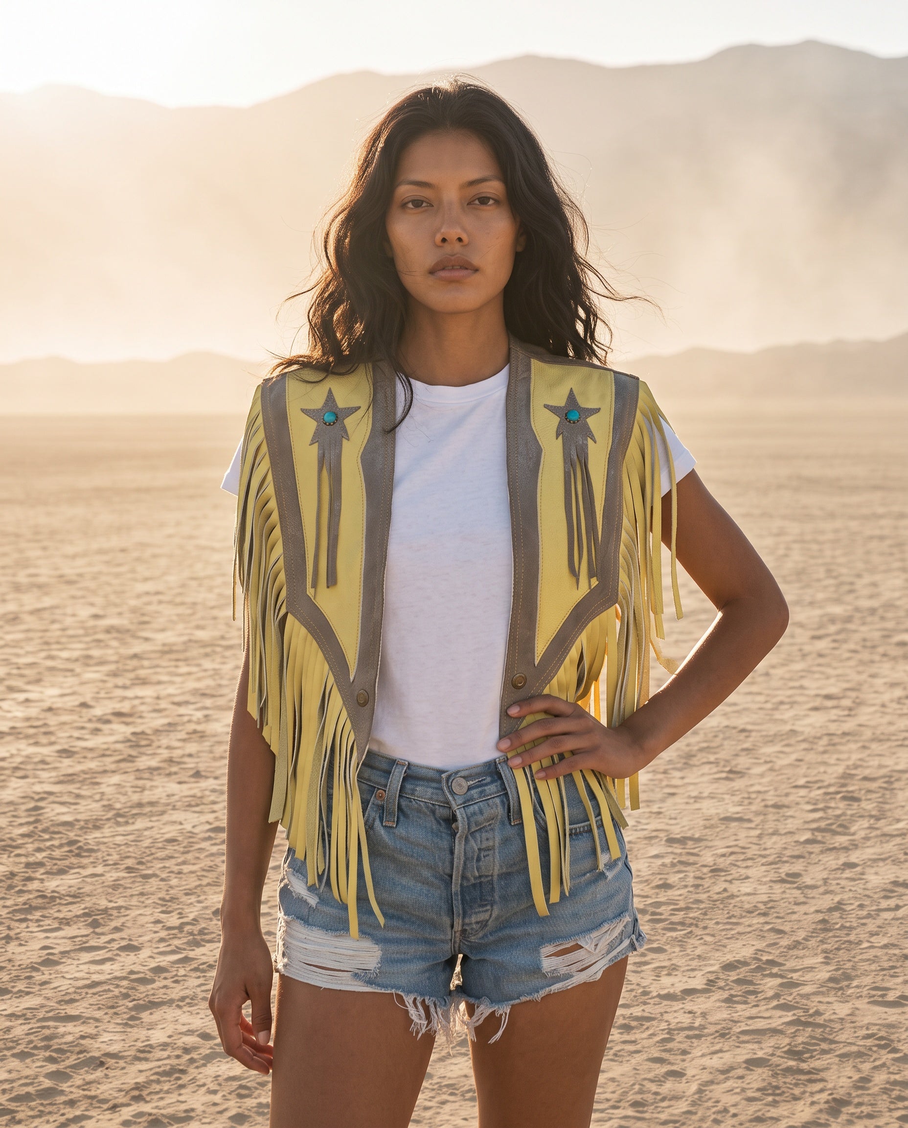 Celeste Fringe Leather Cape No. 03