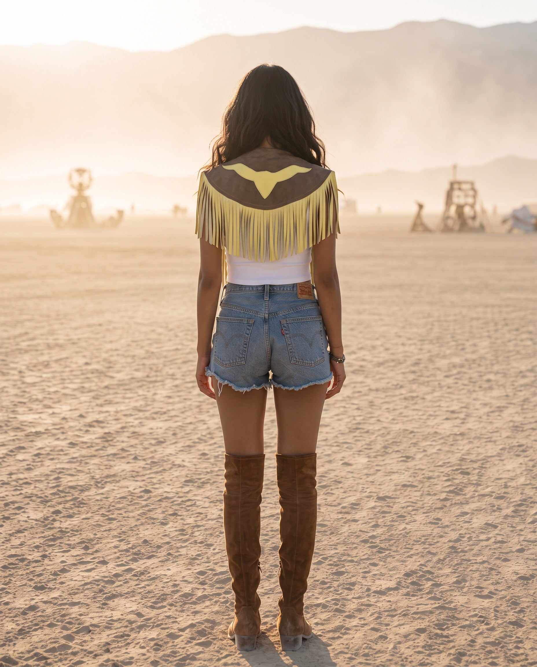 Celeste Fringe Leather Cape No. 03
