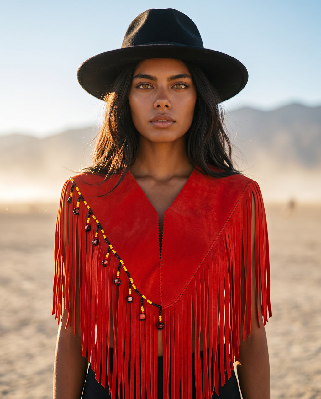 Sierra Fringe Suede Poncho Scarlet Red