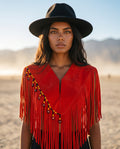 Sierra Fringe Suede Poncho Scarlet Red