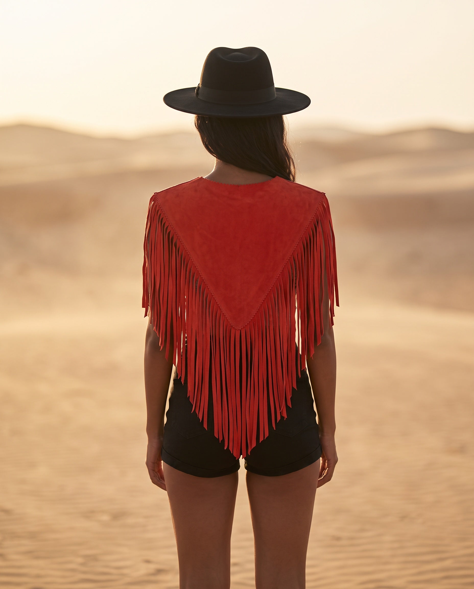 Sierra Fringe Suede Poncho Scarlet Red