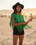 Sierra Fringe Leather Poncho Kelly Green