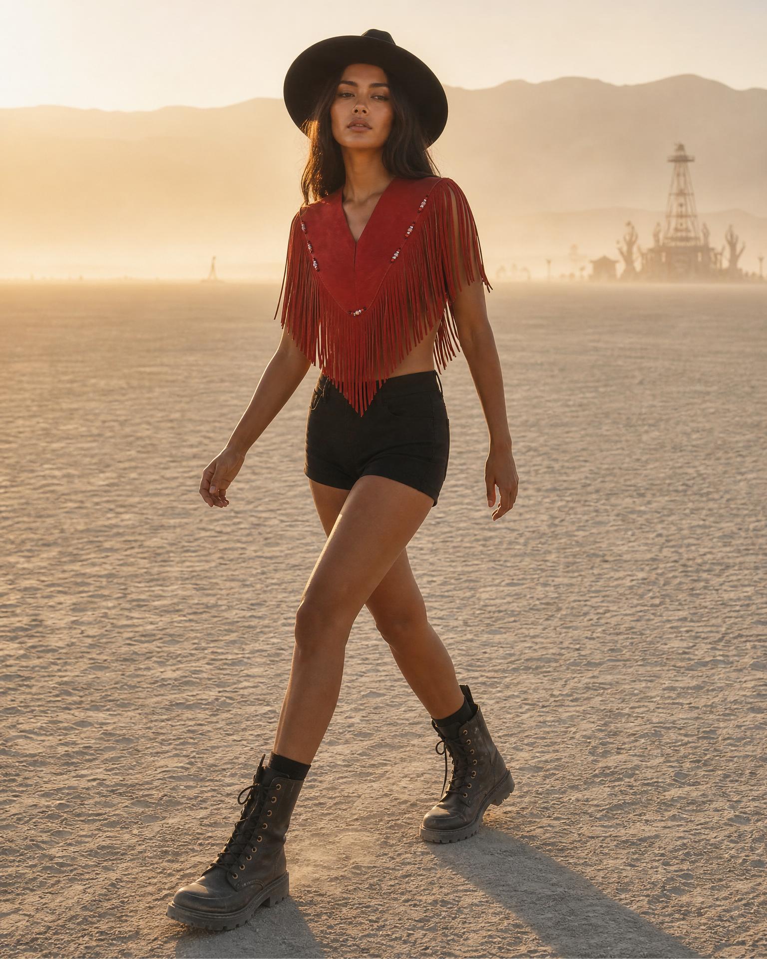 Sierra Fringe Suede Poncho True Red