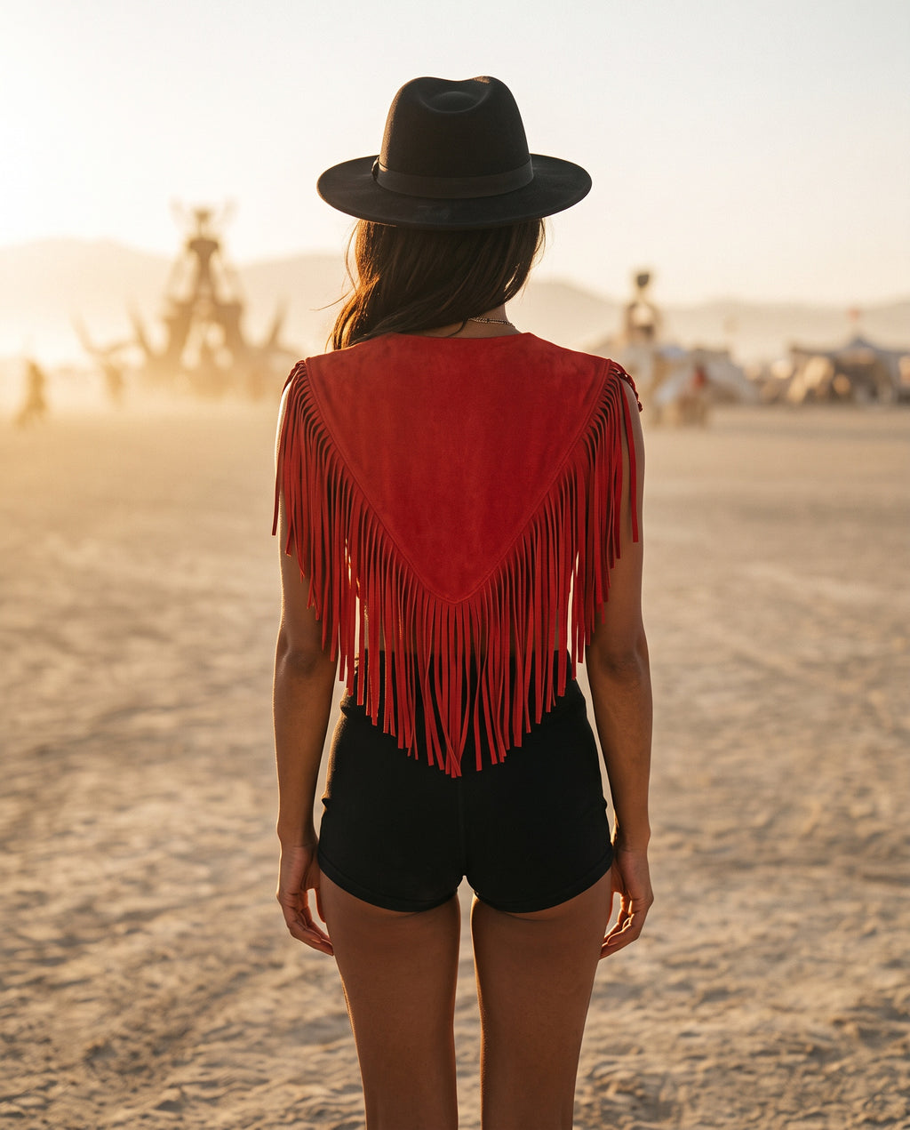Sierra Fringe Suede Poncho True Red