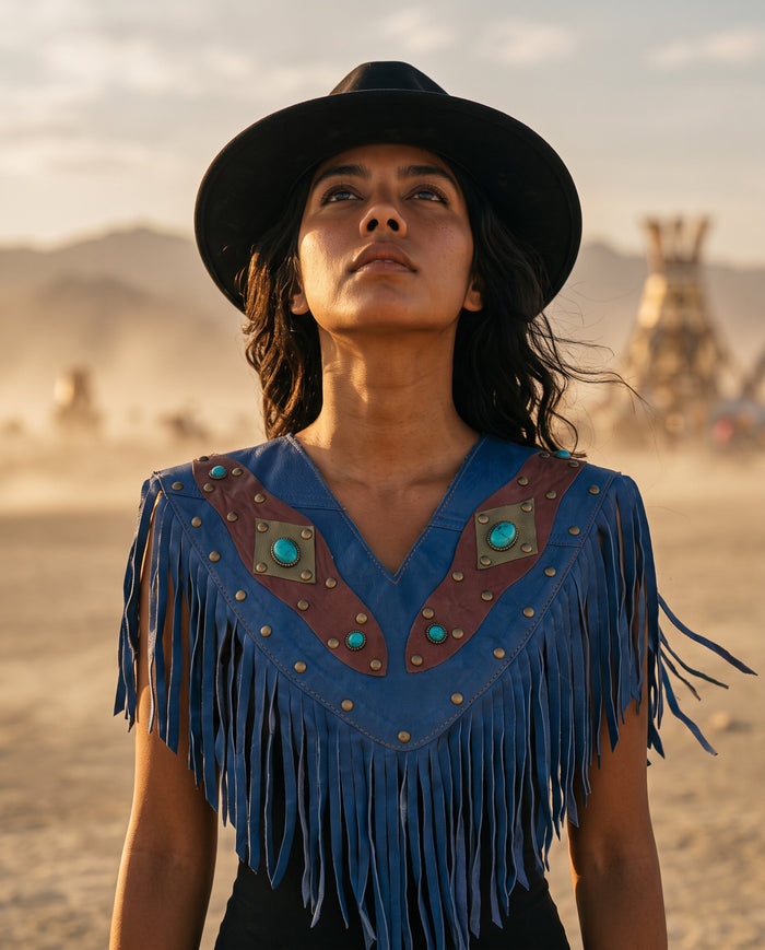 The Wild Spirit Leather Poncho Lapis