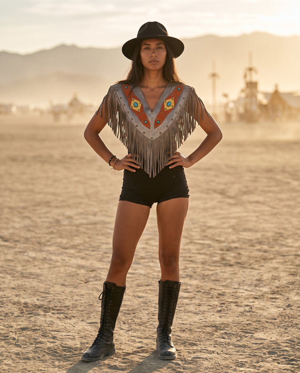 The Wild Spirit Leather Poncho Moondust