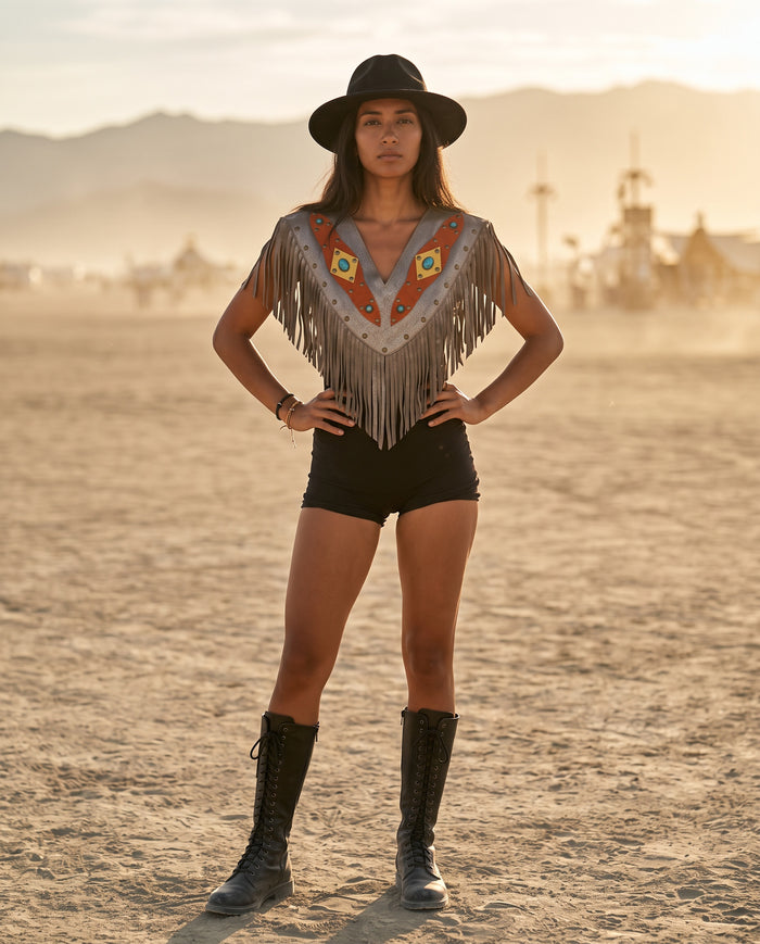 The Wild Spirit Leather Poncho Moondust