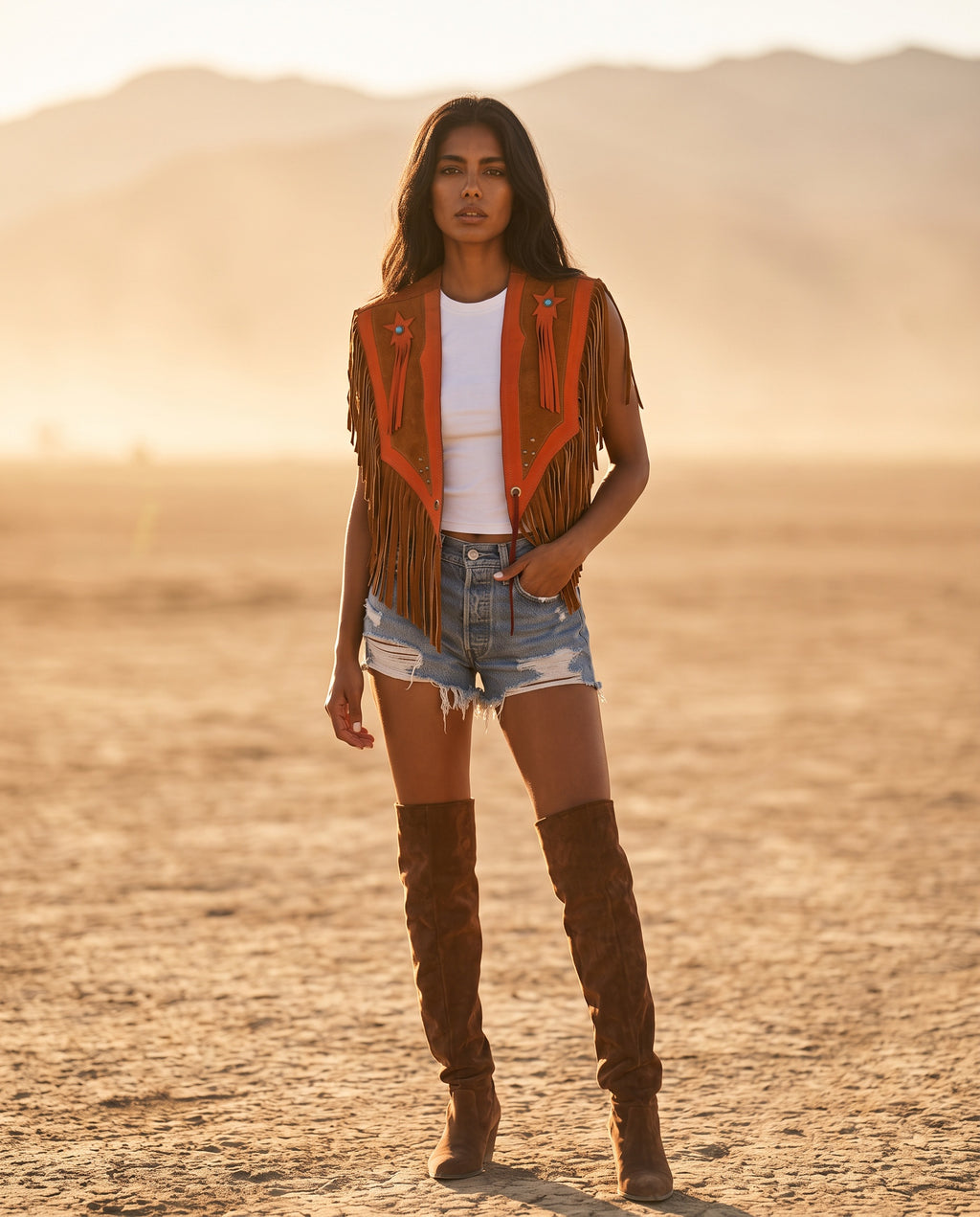 Celeste Fringe Suede Cape No. 01