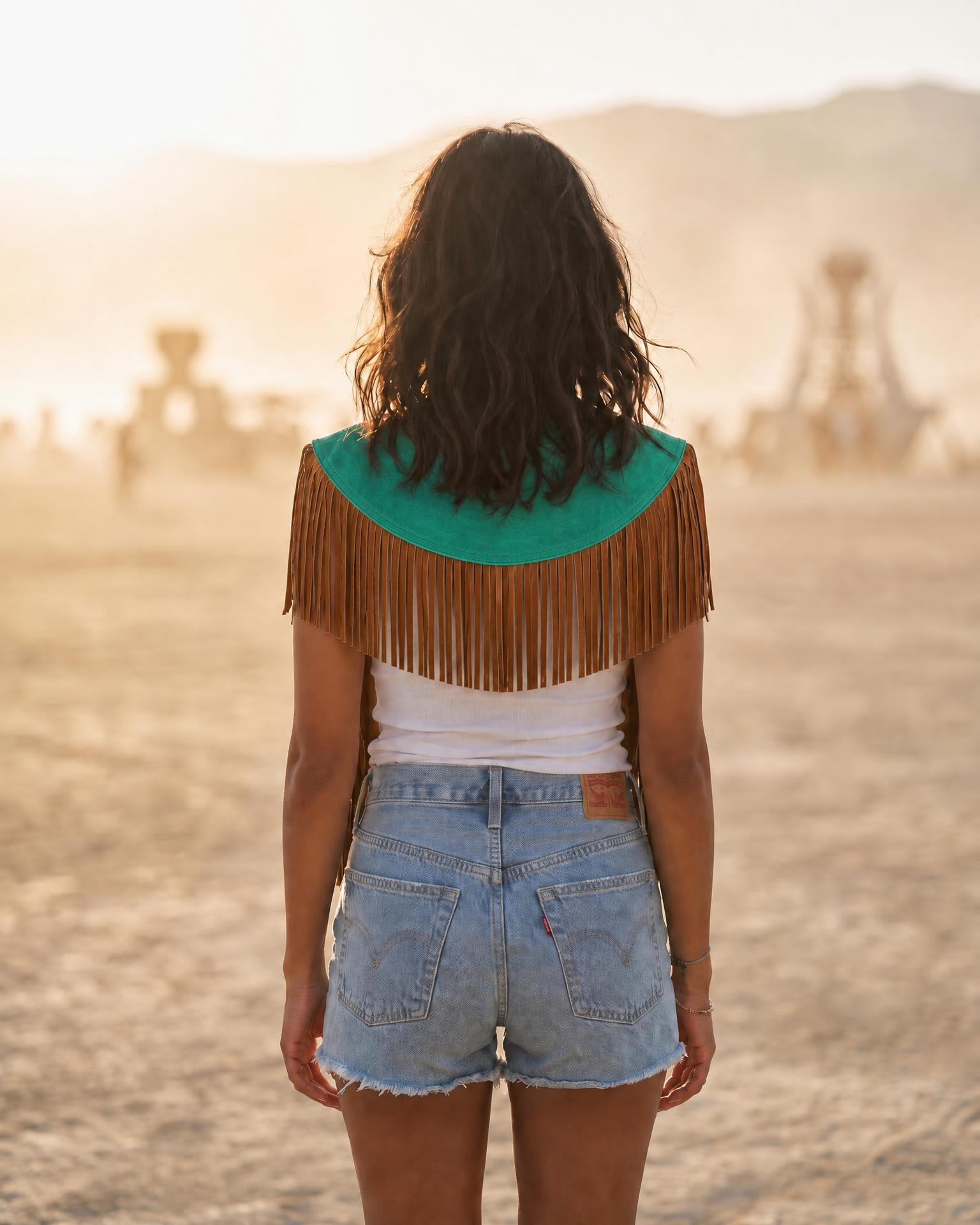 Celeste Fringe Leather Cape No. 07