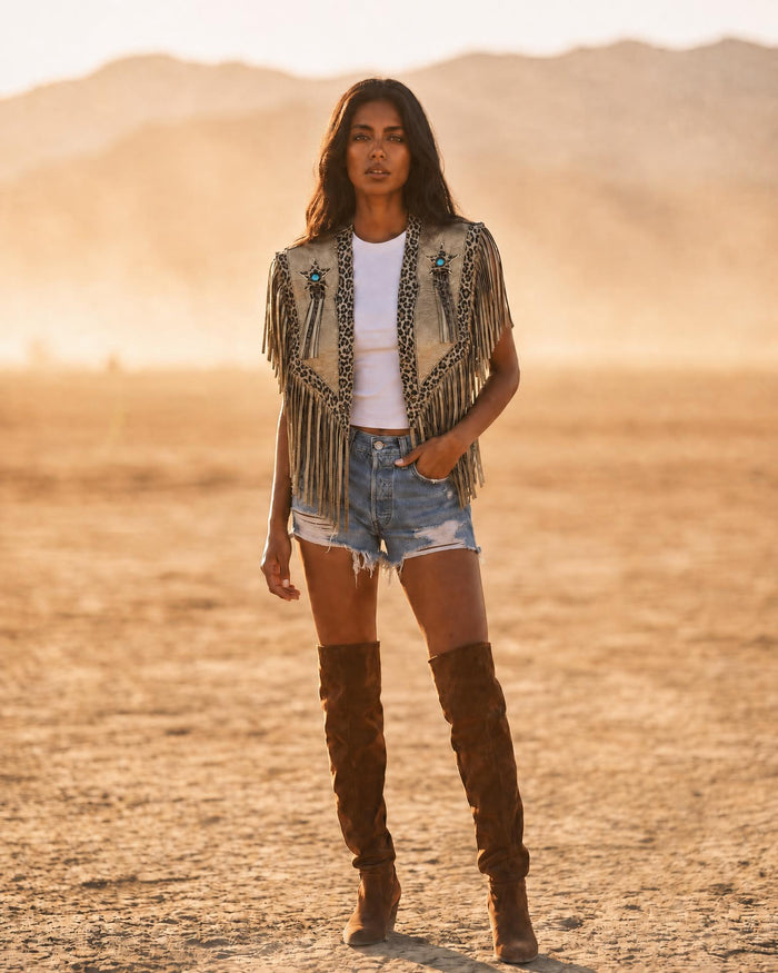 Celeste Fringe Leather Cape No. 09