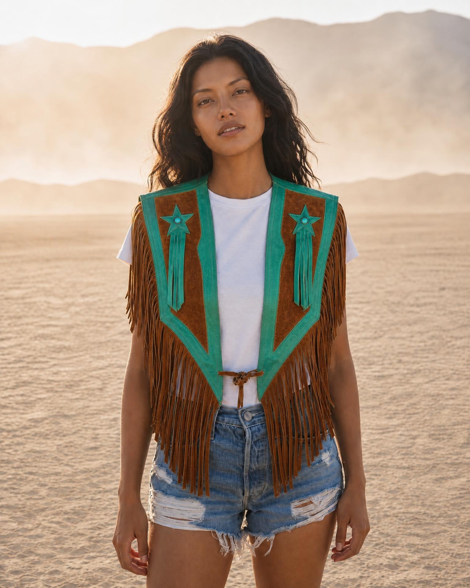 Celeste Fringe Leather Cape No. 07
