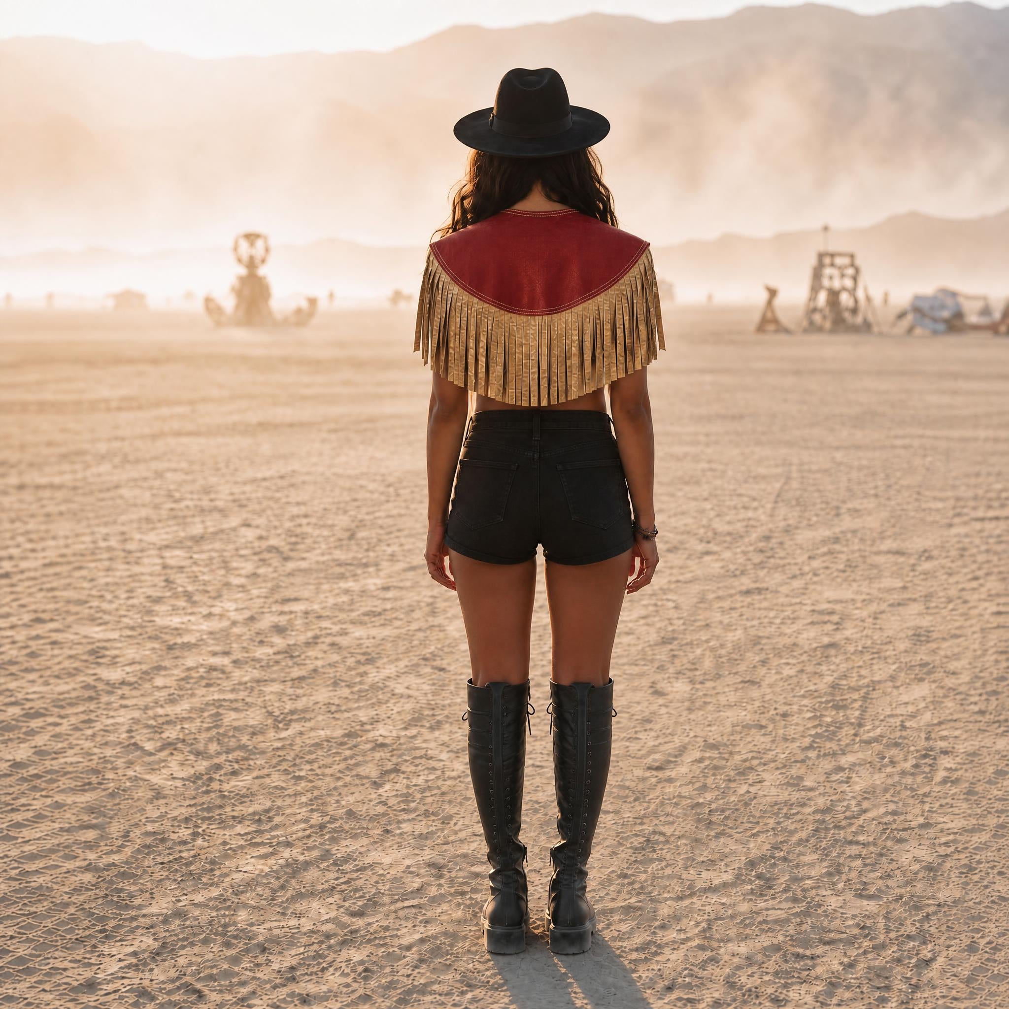 The Wild Spirit Leather Poncho Scarlet Mesa